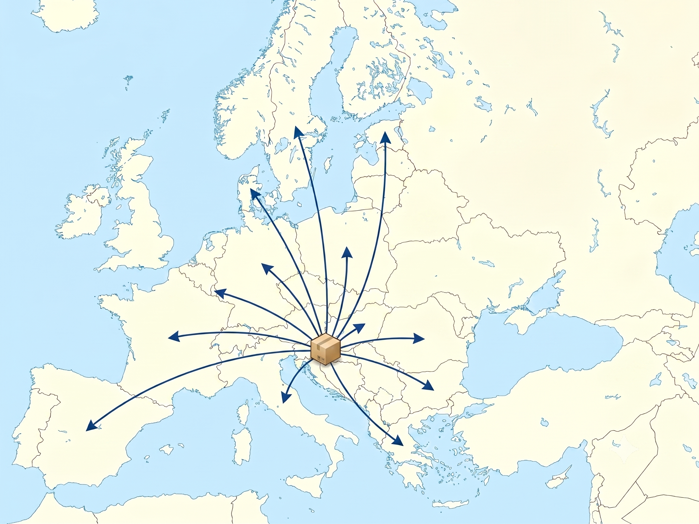 Verpackte 3D-gedruckte Teile bereit für schnellen Kurierversand in der Europäischen Union